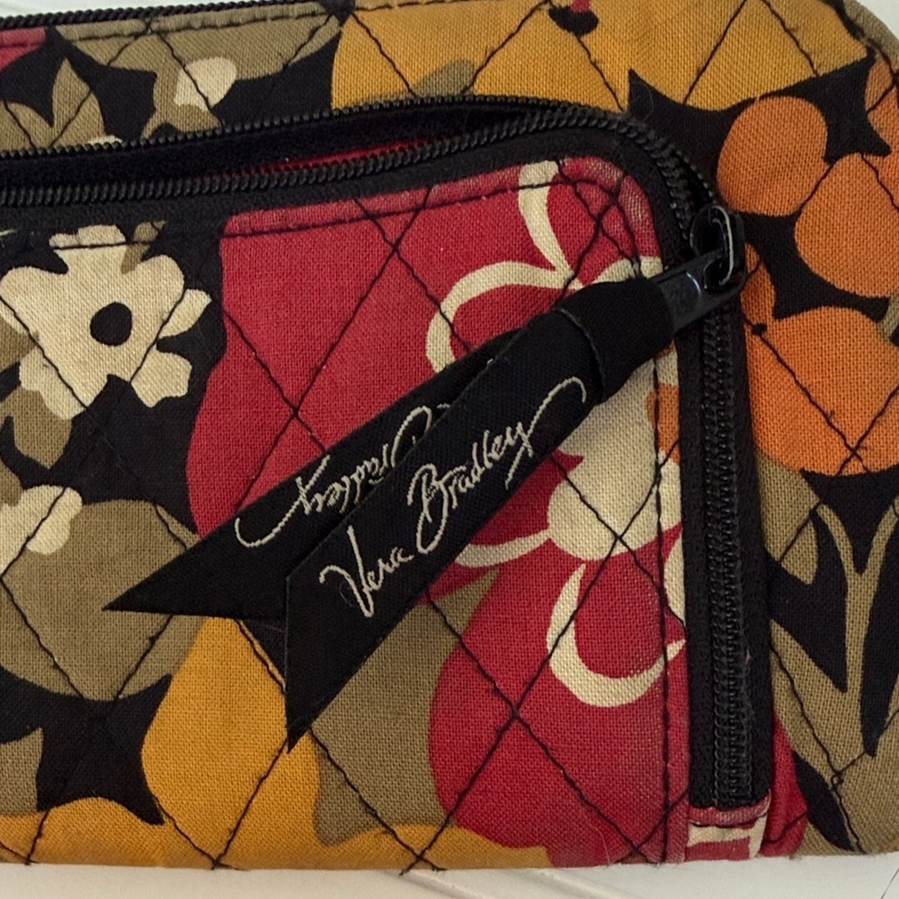 (136)VeraBradley Quilted Floral Wristlet Wallet Red,Orange,Mustard, Black,Cream - Picture 2 of 9